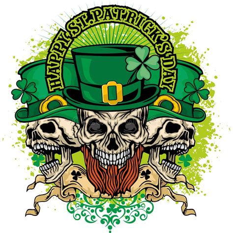 St Patricks Day Skull With Leprechaun Hat Stock Vector Illustration