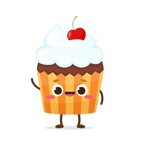 Premium Vector Cute Cartoon Cupcake With Funny Face