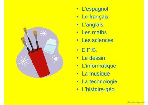 Les Matières Scolaires Français Fle Powerpoints