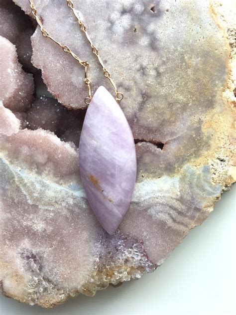 Kunzite Pendant Raw Stone Necklace Crystal Necklace | Etsy