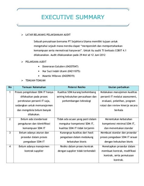 Contoh Executive Summary Laporan Proyek