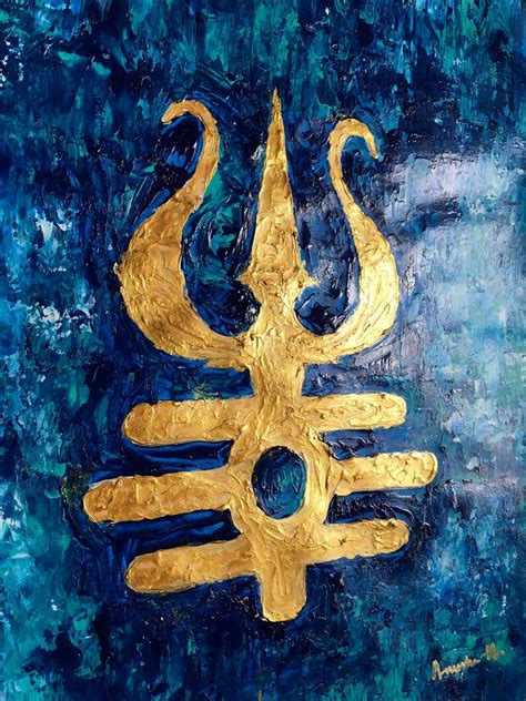 Golden Trishul Painting Shiva Art Modern India Indian Home Decor ...