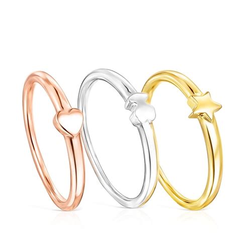 Silver Silver Vermeil And Rose Silver Vermeil Motifs Rings Set TOUS