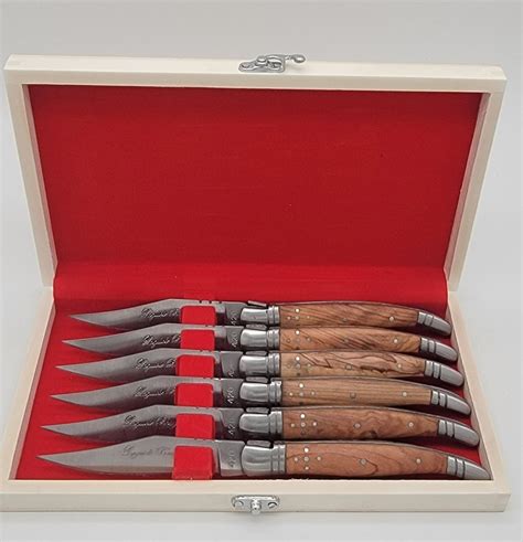 Laguiole Bougna Table Knife Set Steel Stainless Teak Wood