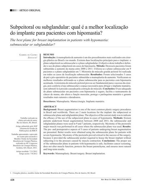 Pdf Subpeitoral Ou Subglandular Qual A Melhor Localiza O Do