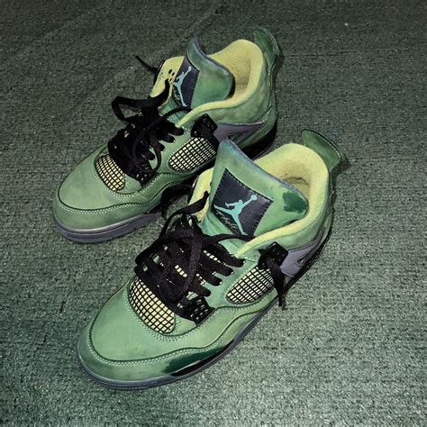 Custom Jordan 4 Dyed green and painted (Originally... - Depop