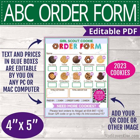 2023 Abc Girl Scout Cookie Order Form Printable Editable Sale Etsy