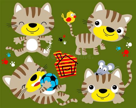 Serie Vectorial De Dibujos Animados De Gatos Graciosos Con Amigos En