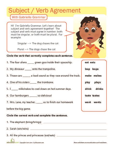 Third Grade Reading And Writing Worksheets Great Grammar Subject Verb Agreement English Grammar