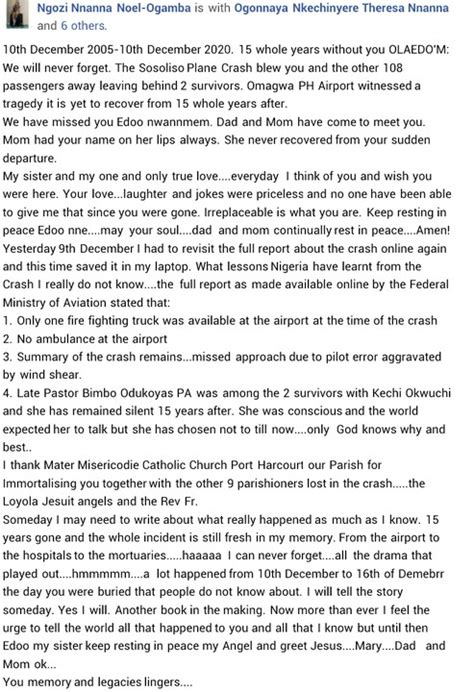 Sosoliso Plane Crash 15 Years After: Woman Pays Touching Tribute To Her ...