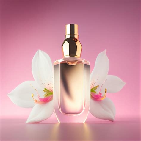 Premium Photo Pink Glass Elegant Perfume Bottle With Lily In Blossom