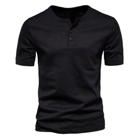 Henley T Shirt Mens Summer V Neck Henley Collar Slim Fit Short Sleeve