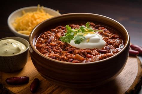 Premium AI Image | a bowl of chili with a side of rice and a bowl of ...