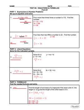 Algebra Equations Formulas Unit Assessment Bundle Quizzes Reviews