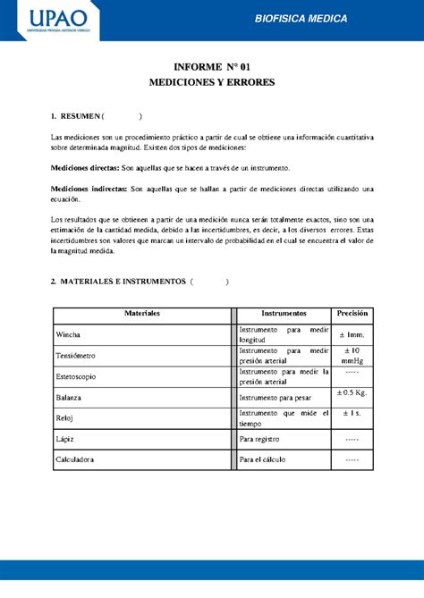 Práctica 1 Mediciones y errores INFORME N 01 MEDICIONES Y ERRORES 1