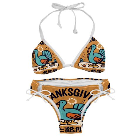Thanksgiving Font Swimsuit Women Bikinis Detachable Sponge Adjustable Strap Bikini Set Two