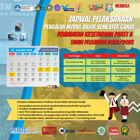 Jadwal Penilaian Modul Akhir Semester Ganjil Tahun Pelajaran