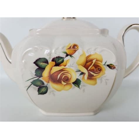 Sadler Dining Vintage Sadler England Cube Teapot Yellow Roses W