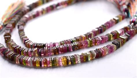 Multi Tourmaline Heishi Shape Square Smooth Beads Size 3 To 4 Mm