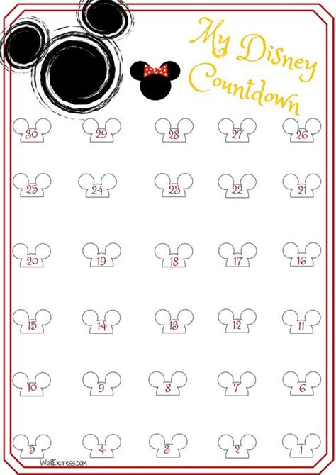 Mickey Mouse Disney Printable 30 Day Countdown By Faithnpixie Walt