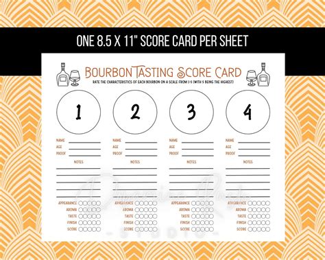 Printable Bourbon Tasting Score Card Bourbon Score Card For 4 Bourbons