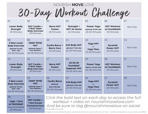 30 Day Workout Challenge Calendar