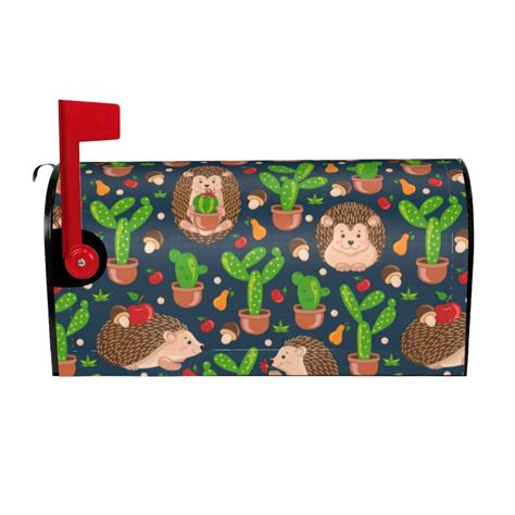 Bingfone Cute Hedgehogs Cactus Blue Magnetic Mailbox Cover Standard