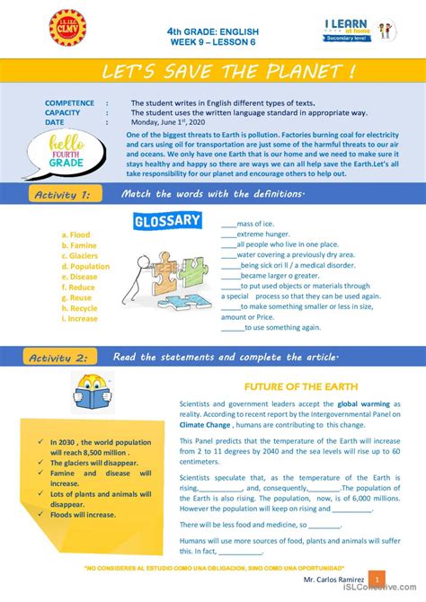 Let S Save The Planet English Esl Worksheets Pdf And Doc