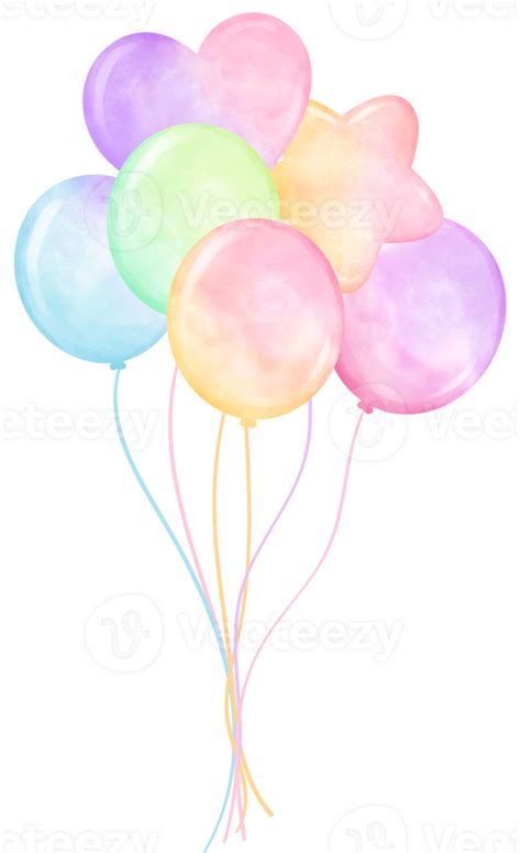 Vibrant Pastel Balloons Bouquet With Strings Watercolor 26499396 PNG