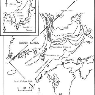 The bathymetric chart in the vicinity of the Tsushima Strait. The... | Download Scientific Diagram