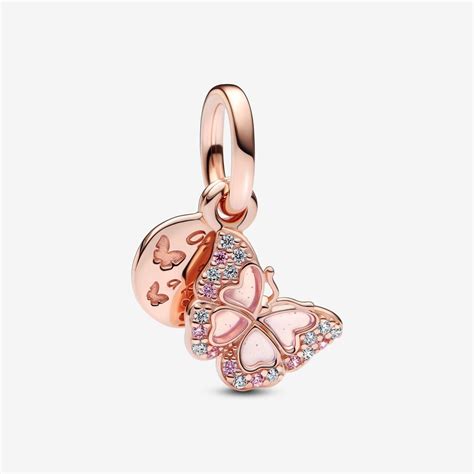 Pink Butterfly & Quote Double Dangle Charm | Rose gold plated | Pandora ...