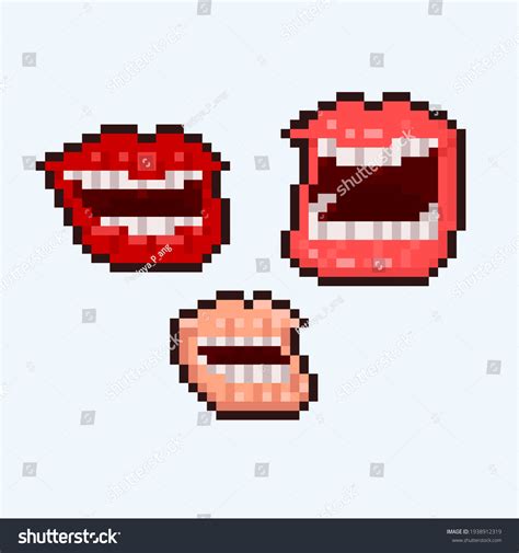 Pixel Art Set Laughing Mouth Icons Stock Vector Royalty Free