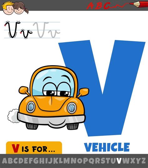 letter V from alphabet with cartoon vehicle character 8424082 Vector Art at Vecteezy