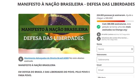 Manifesto em defesa das liberdades e de Bolsonaro já reúne mais de 200