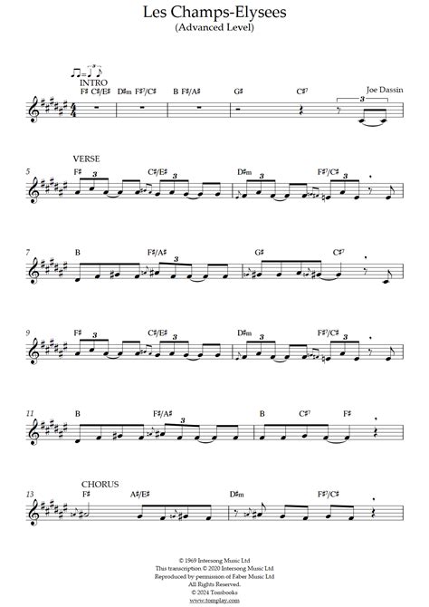 Les Champs Élysées Advanced Level Joe Dassin Trumpet Sheet Music