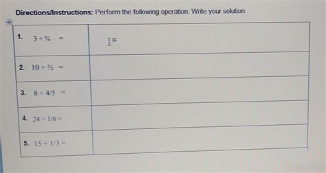 Directions Instructions Perform The Following Operation Write Your