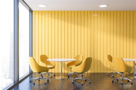 Premium Photo Interior Of Office Waiting Room With Yellow Walls Concrete Floor Panoramic