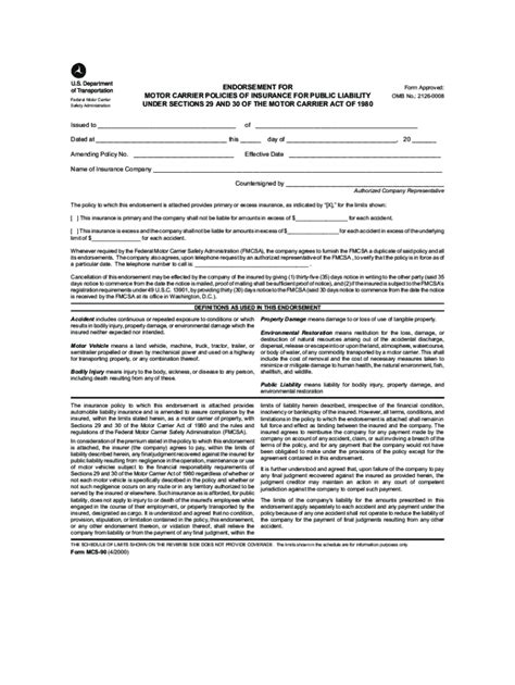 Fillable Online Form Mcs 90b Endorsement For Motor Carrier Policies