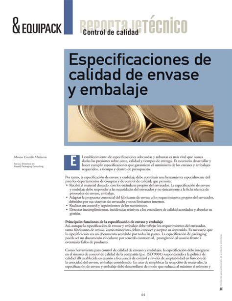 Especificaciones De Calidad De Envase Y Embalaje