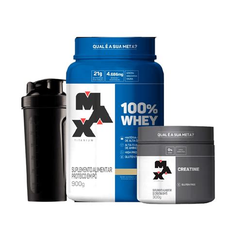 Kit Combo 100 Whey Pote 900g Creatina 300g Coqueteleira Max