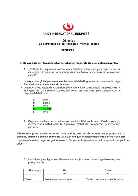 Dinamica 9 An175 International Business Dinámica La Estrategia En Los