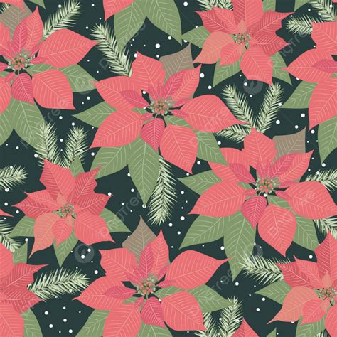 Christmas Seamless Pattern With Poinsettia Plant Background Wallpaper