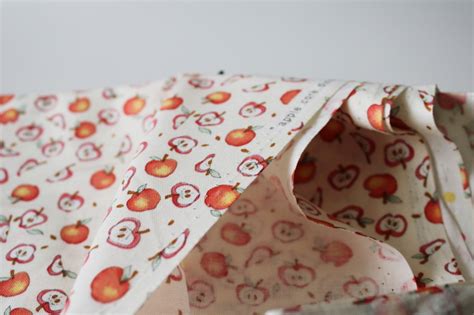 S Vintage Cotton Fabric Whimsical Apples Apple Cores Print