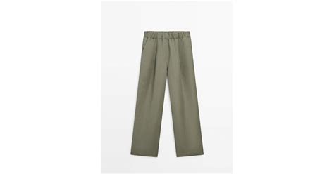 Massimo Dutti Wide Leg Co Ord Trousers With Elasticated Waistband In Green Lyst