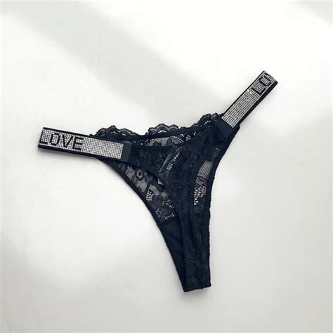 Culotte slip String en Satin Brodé pour Femme Culotte Taille Basse Lingerie Sexy Black Lace