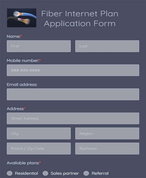 Free Fiber Internet Plan Application Form Template | 123FormBuilder