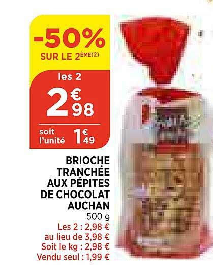 Promo Brioche Tranch E Aux P Pites De Chocolat Auchan Chez Maximarch