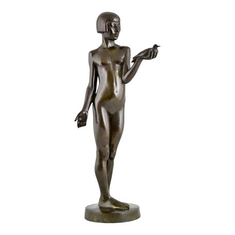 Henry Arnold Art Deco Sculpture Of Nude Girl With Dove Bronze For Sale At Pamono