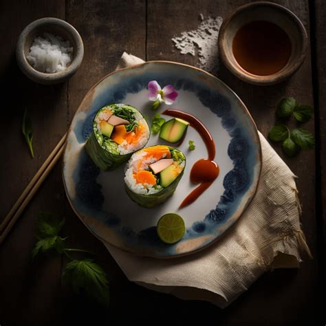 Premium Ai Image A Plate Of Sushi With A Flower On It