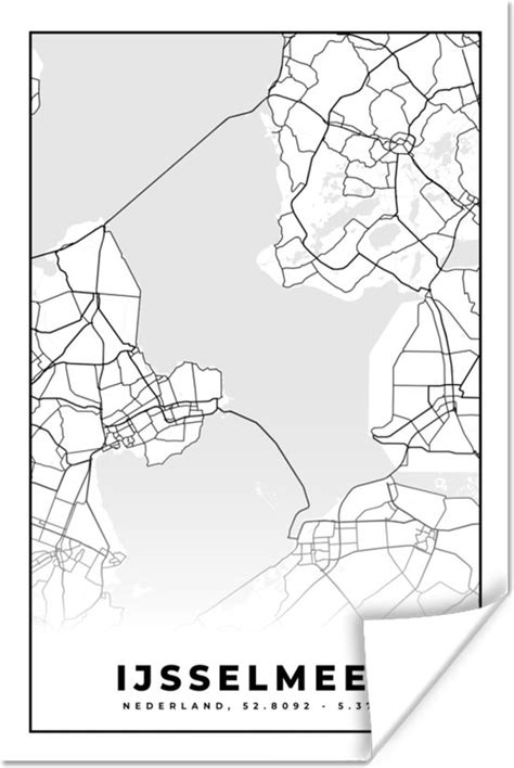 Poster IJsselmeer Kaart Plattegrond Stadskaart Nederland